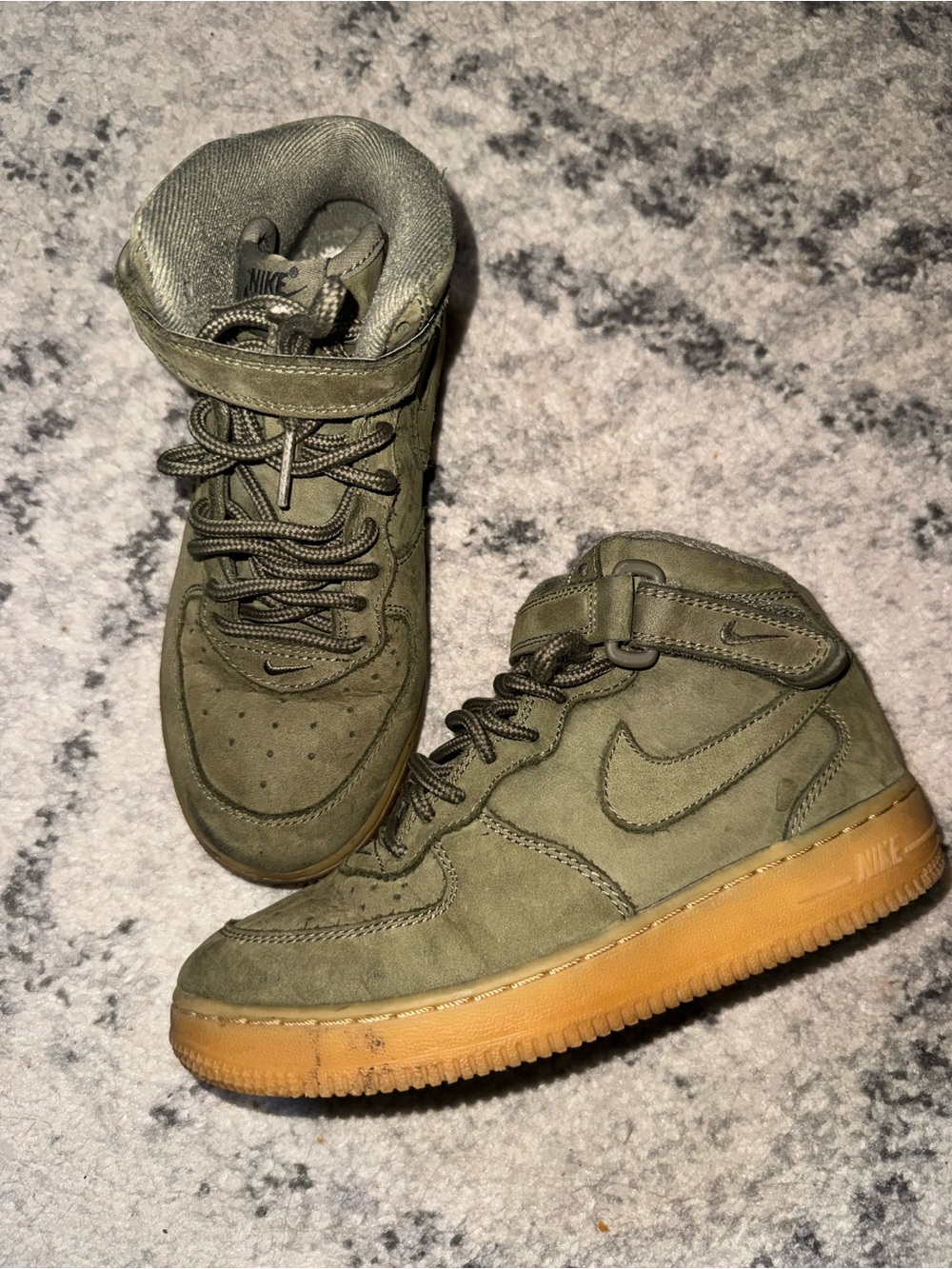 Nike Air Force 1 Olive Green Suede High-Top Sneakers with Gum Sole